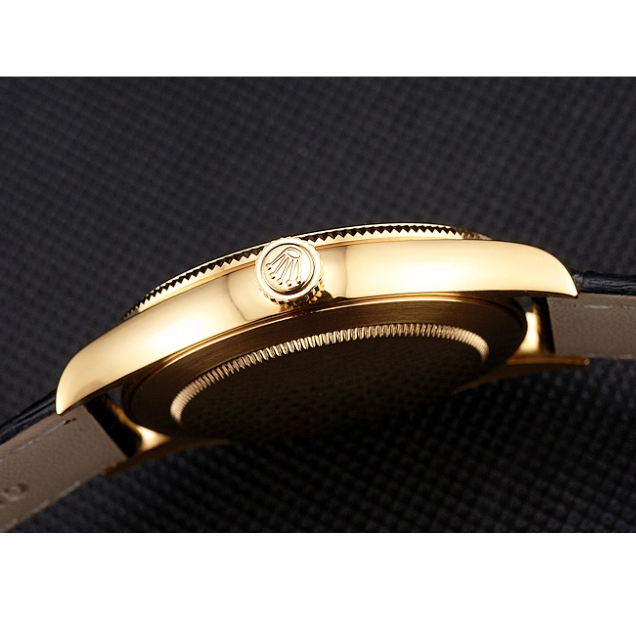 Aaa replica Swiss Strap Black Leather Dial Case Datejust Black Gold Rolex 0707